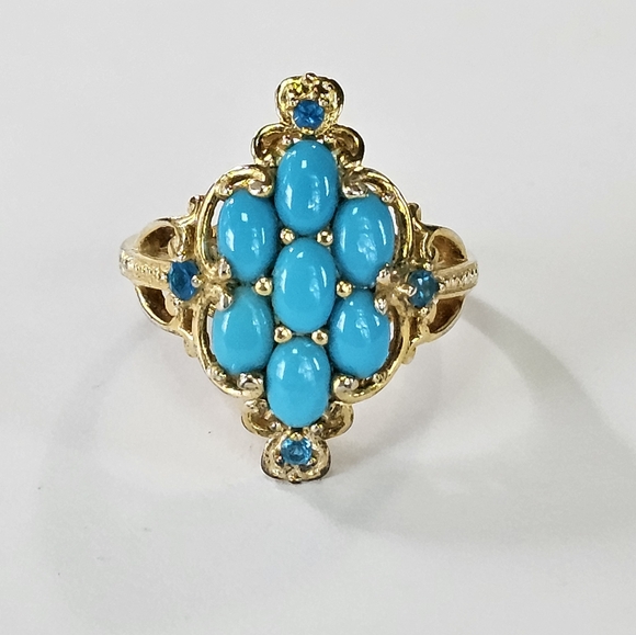 Gem Treasures Jewelry - Sleeping Beauty Turquoise Ring Platinum/925 & 14k YG Ring Size 9